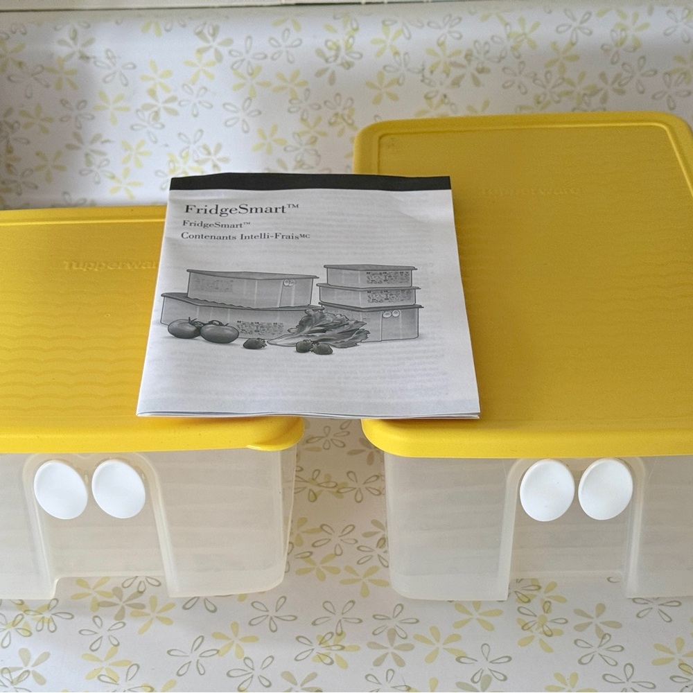 NEW-Two Tupperware FridgeSmart Yellow Food Storage Containers - Picture 2 of 2